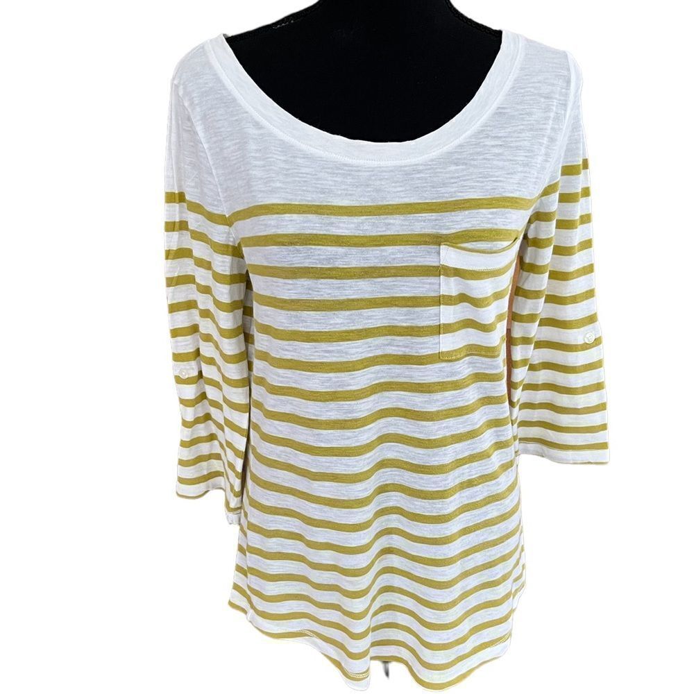 Banana Republic striped tab button  sleeved tee, size S
